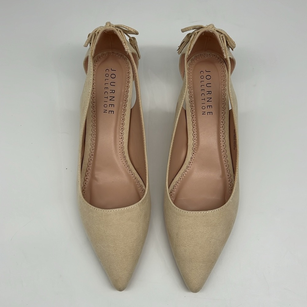 Journee Collection Bindi Nude Kitten Heel Bow and Tassels Side Cutouts Pump 11 - Picture 2 of 16